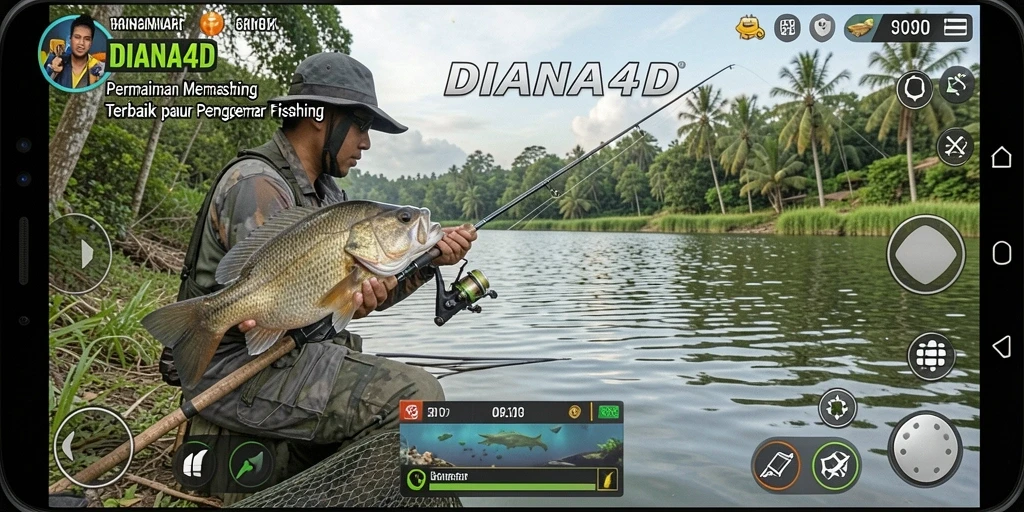 Tampilan gameplay DIANA4D yang menggembirakan saat memancing.
