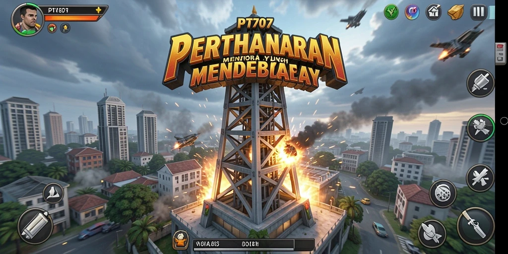 Tampilan gameplay PT707 yang menegangkan dengan strategi menara.