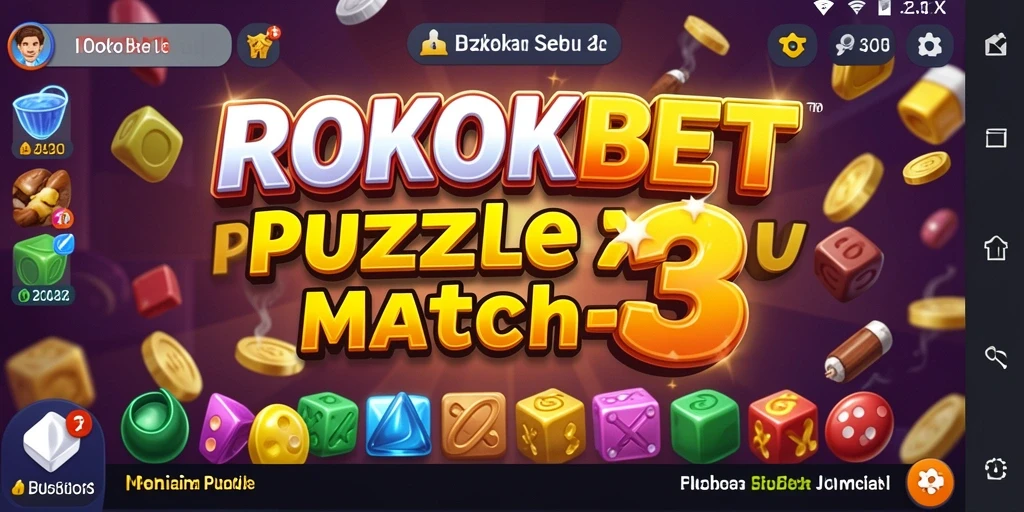 Tampilan gameplay seru ROKOKBET dengan efek match-3 yang mengesankan.