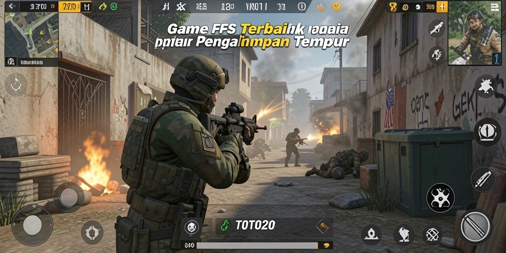 Tampilan gameplay TOTO20 menampilkan aksi tembak-menembak yang intens.