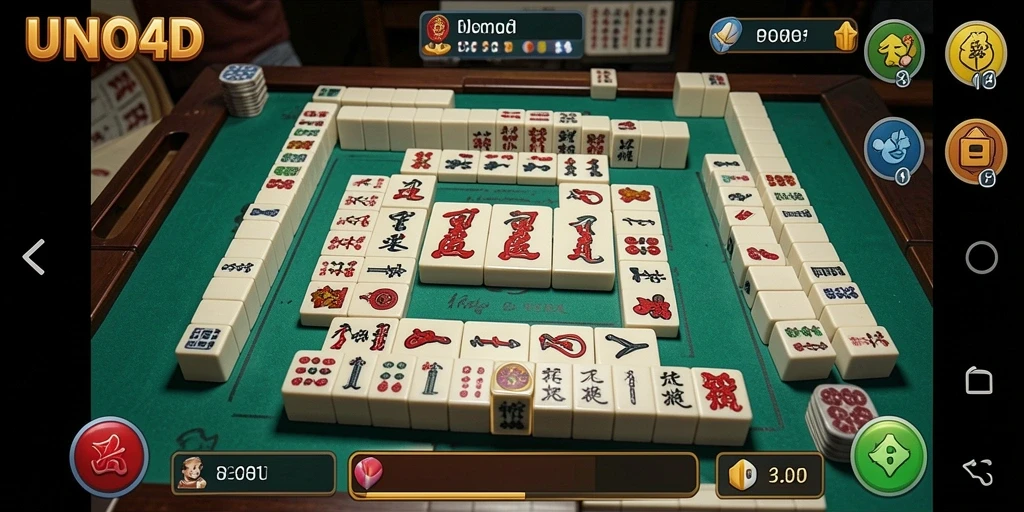 Screenshot gameplay <strong>UNO4D</strong> menampilkan momen seru permainan Mahjong.