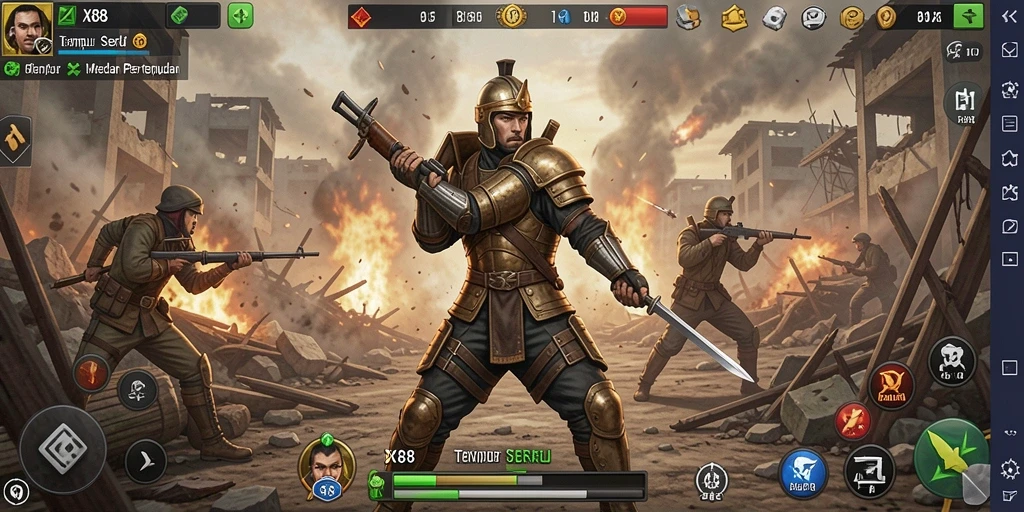 Tangkapan layar gameplay X88 dalam pertempuran intens Battle Royale.